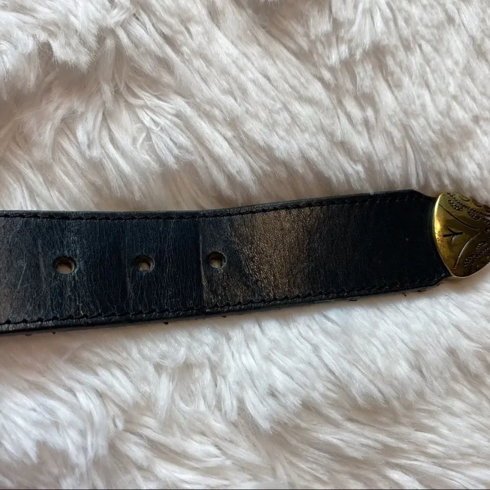 Brighton Vintage Multi-colored Leather Belt With Gold Tone Hardware